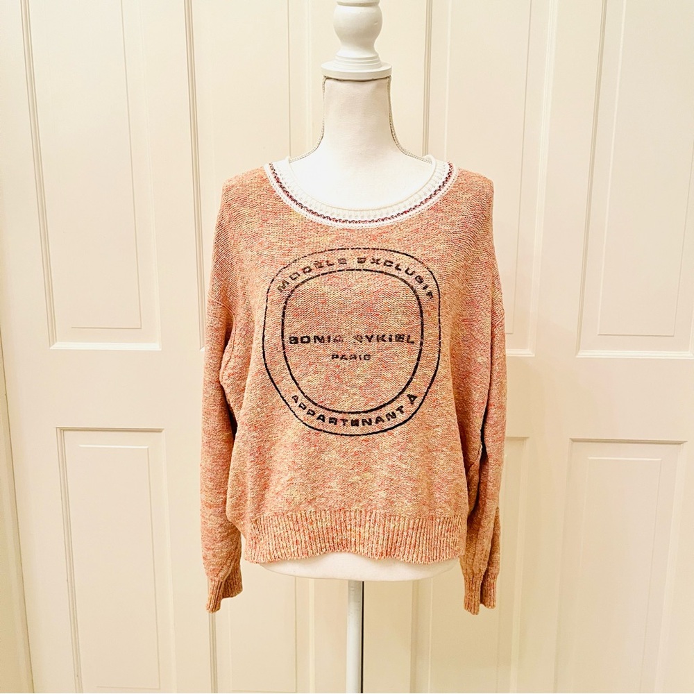 Sonia Rykiel Paris logo peach orange white sweater xl